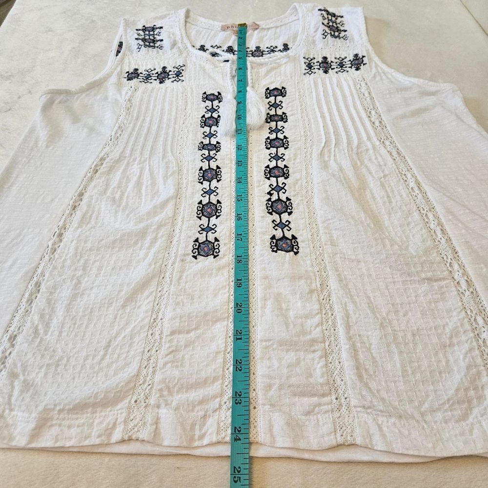 Philosophy Anthropologie Top Blouse Women Size XL White Blue Embroidery Boho - Picture 8 of 13